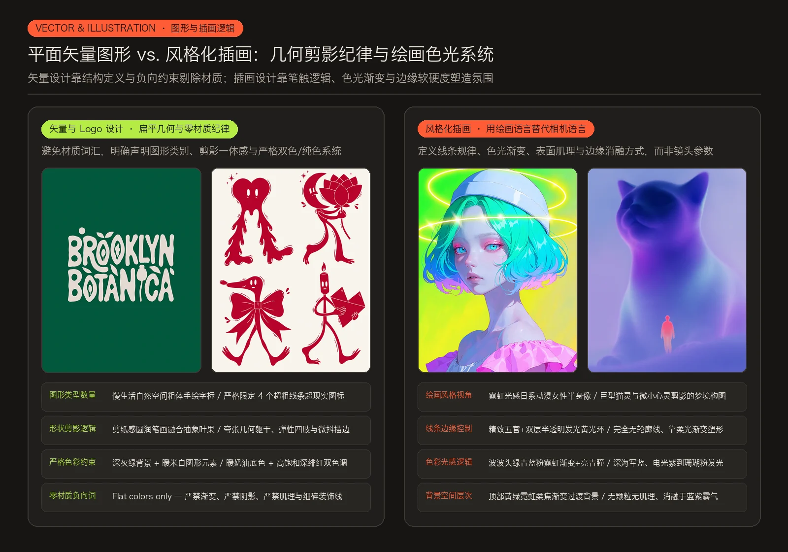 矢量图形与风格化插画的提示词结构对比