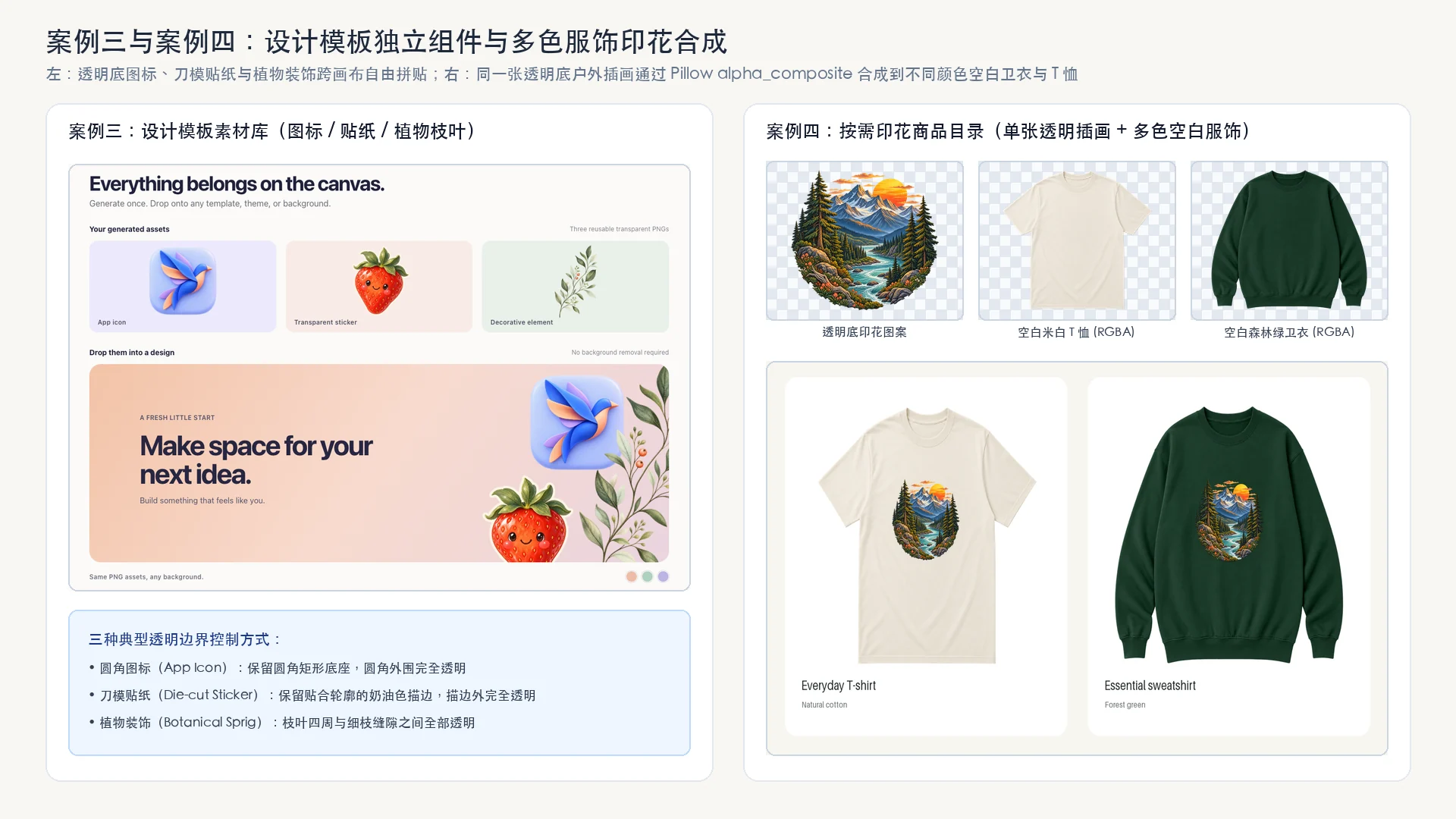 设计模板独立组件与多色服饰印花合成效果展示
